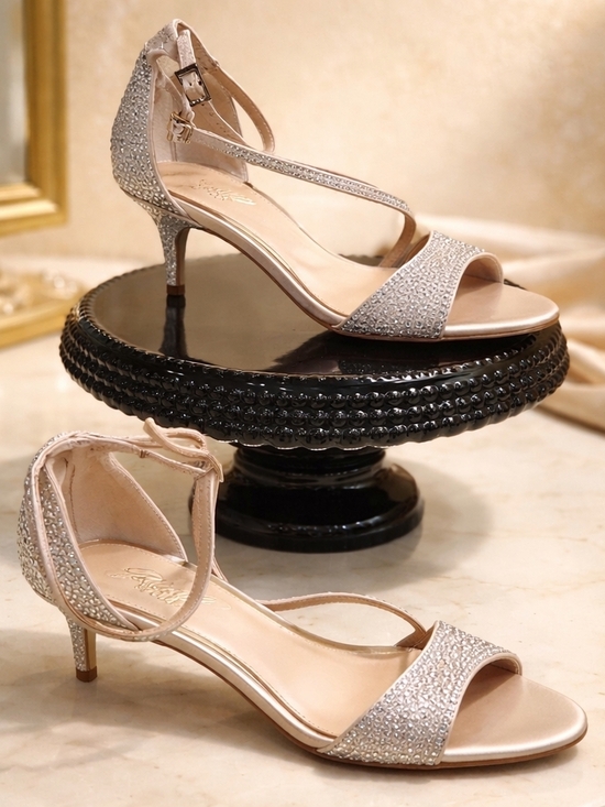 Badgley Mischka Shoes - Badgley Mischka Champagne Crystal Embellished Strappy Heels